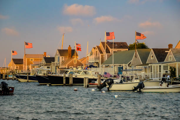 A view of  a marina in Nantucket Island stock photo
