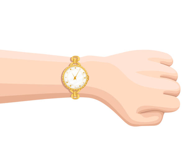 Golden Wrist Watch With Golden Strap On Hand Time On Wristwatch Cartoon  Flat Vector Illustration Isolated On White Background Stock Illustration -  Download Image Now - iStock