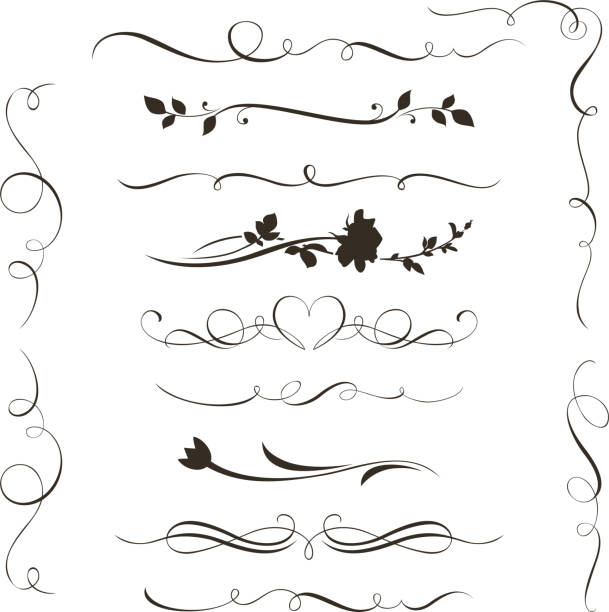 Set of decorative calligraphic elements, floral dividers and flower silhouettes for your design Vector illustration tattoo borders stock illustrations