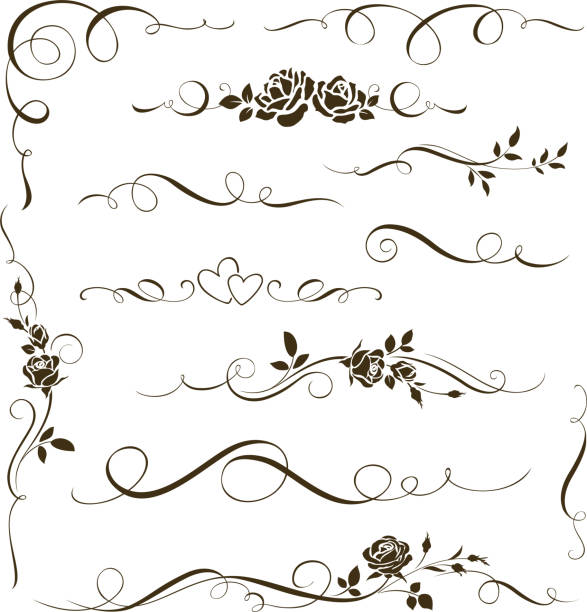 ilustrações, clipart, desenhos animados e ícones de jogo do vetor de elementos caligráficos florais, de divisores e de ornamento cor-de-rosa para a decoração da página e o projeto do frame. - floral pattern silhouette fabolous plant