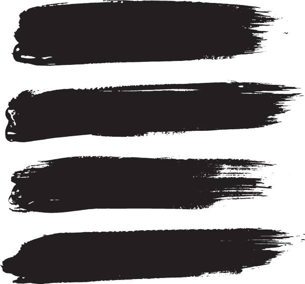 2018-11-24 Brushes 2-4 Set of black strokes isolated on white grunge texture stock illustrations