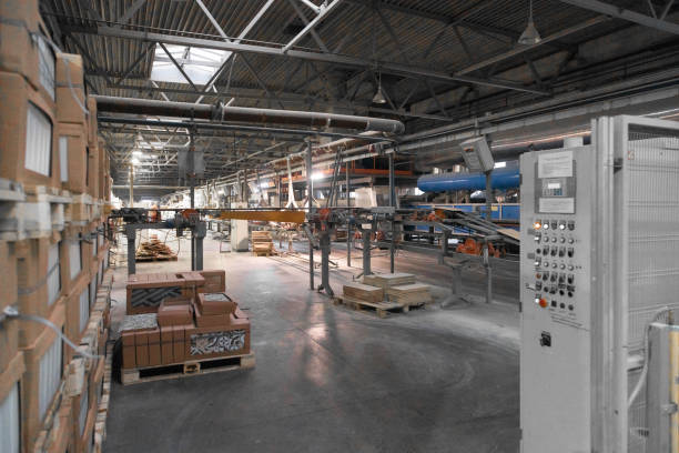 Cement factory indoors. Industrial cement production conveyor. Conveyer Line For Ceramic Tile At Heavy Plant. Factory for the Production of Ceramic Tiles