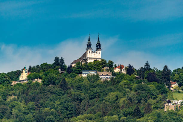 Linz;Austria-May07,2018 City views of the state capital Linz Austria with churches, cathedral, mountain Pöhlberg