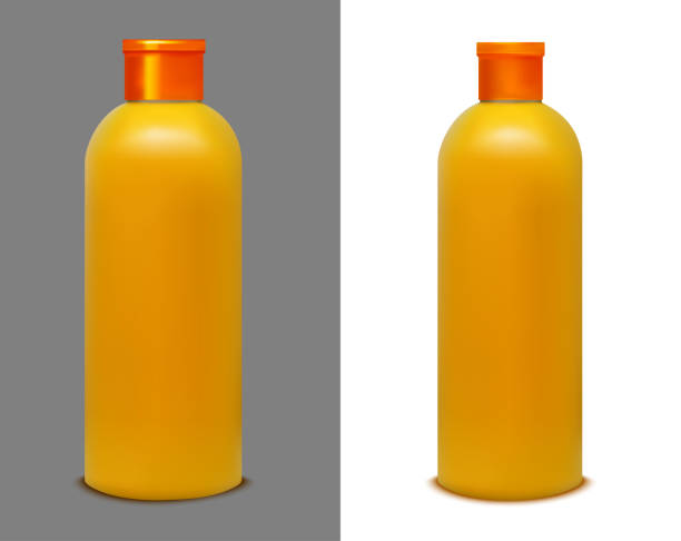 ジュース、シャンプー、水のためのプラスチックオレンジボトル - packaging horizontal non alcoholic beverage orange juice点のイラスト素材／クリップアート素材／マンガ素材／アイコン素材