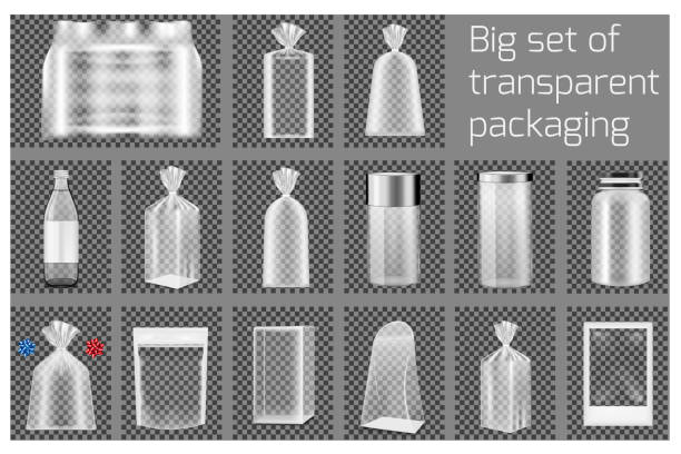 ilustrações de stock, clip art, desenhos animados e ícones de big set of transparent packaging - packing bag travel