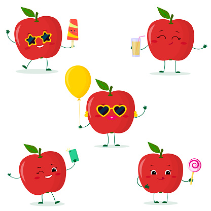 Ilustración de Un Conjunto De Cinco Manzana Roja Smiley En Estilo De Dibujos Animados En Vasos Con Helado Con Un Globo Con Una Piruleta Con Jugo Con Un Teléfono Selfie Plano Ilustración Ilustración de Un Conjunto De Cinco Manzana Roja Smiley En Estilo De Dibujos Animados En Vasos Con Helado Con Un Globo Con Una Piruleta Con Jugo Con Un Teléfono Selfie Plano Ilustración