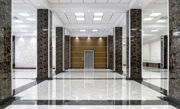 мраморный интерьер роскошного лобби компании или отеля - marble design indoors corridor стоковые фото и изображения