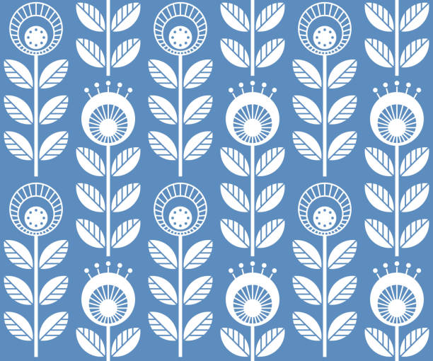 Scandinavian folk style flowers, seamless vector pattern vector art illustration