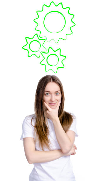istock Woman thoughts gears thinking 1133404676