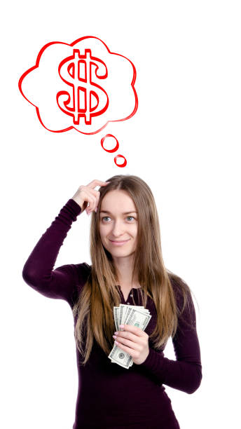 istock Woman thinking dollars money earnings 1133404776
