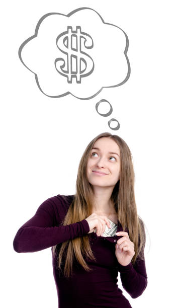 istock Woman thinking dollars money earnings 1133404778