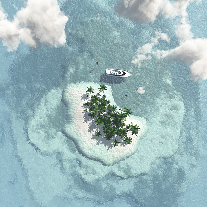 Tropical Island with Boat from Above