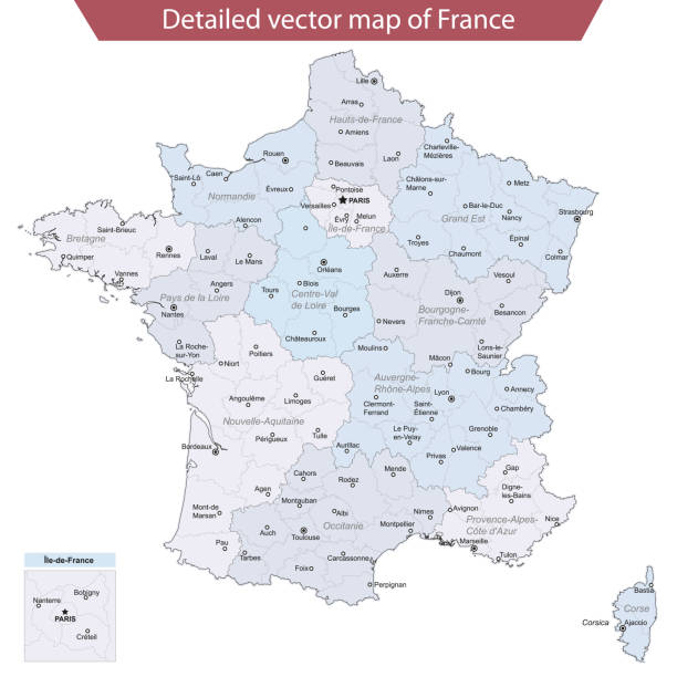 detaillierte vektorkarte von frankreich - frankreich polen stock-grafiken, -clipart, -cartoons und -symbole