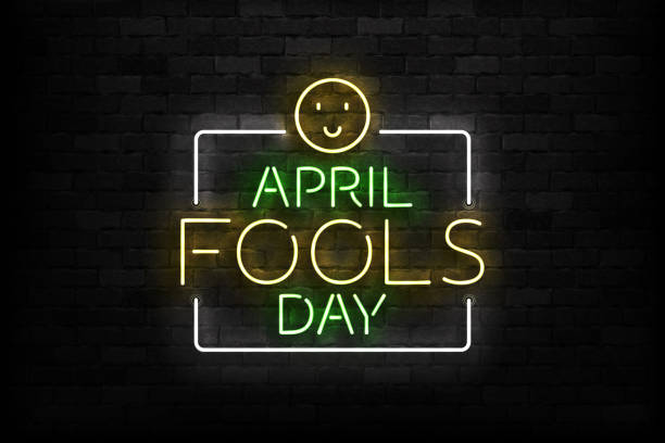 Vector realistic isolated neon sign of April Fools Day logo for template decoration on the wall background. Vector realistic isolated neon sign of April Fools Day logo for template decoration on the wall background. april fools day stock illustrations