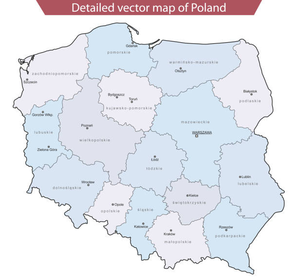 ilustraciones, imágenes clip art, dibujos animados e iconos de stock de mapa vectorial detallado de polonia - silesia