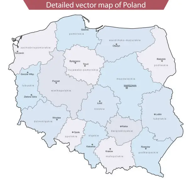 Vector illustration of Detailed vector map of Poland