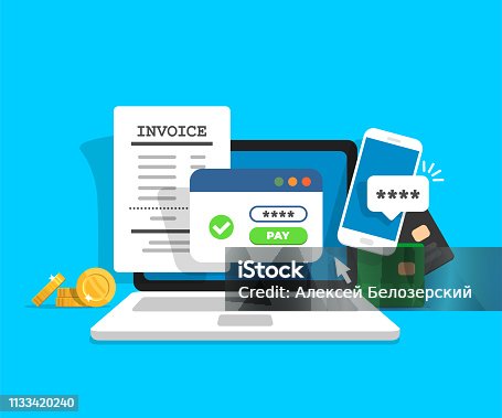 istock Online payment concept. Laptop with electronic invoice. 1133420240