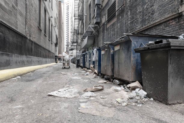 Garbage and dumpster bins in a service alley in The Loop, downtown Chicago