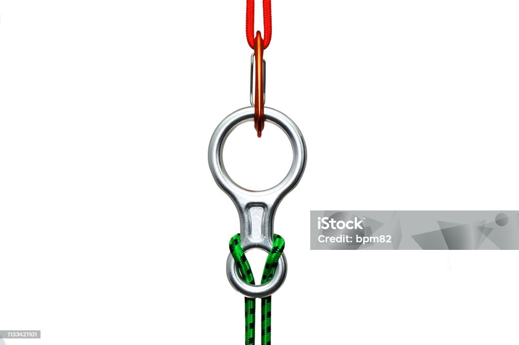 Carabiner isolated on white background Carabiner isolated on white background . Climbing equipment . Activity Stock Photo
