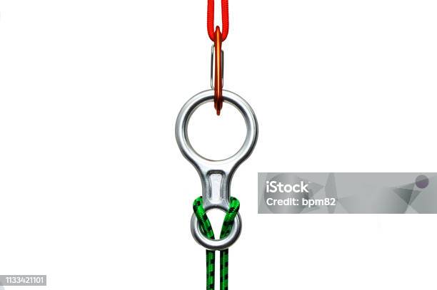 Carabiner Isolated On White Background Stock Photo - Download Image Now - Activity, Adventure, Backgrounds