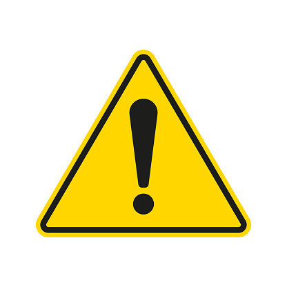 Caution warning sign with exclamation mark. Alert, danger, hazard, attention and error symbol. Yellow road sign. Triangle shape. Vector illustration.