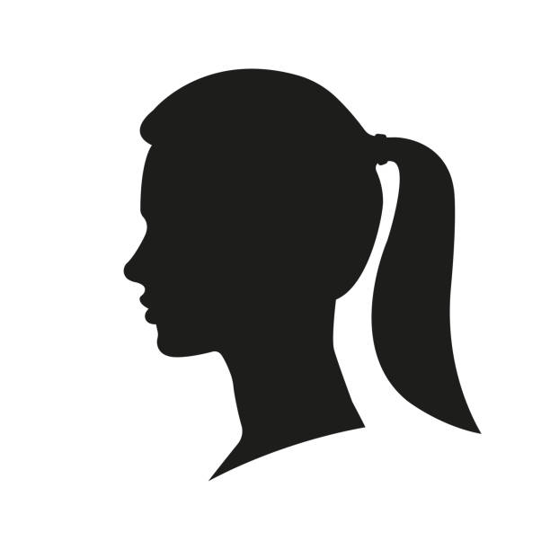 illustrations, cliparts, dessins animés et icônes de silhouette de visage de femme. fille avec un portrait de queue de cheval. tête femelle. vue latérale. illustration vectorielle. - ponytail