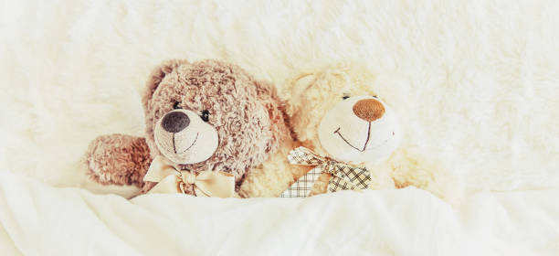 istock children's toy sleeps under the blanket. copy space. Selective focus. 1133423246