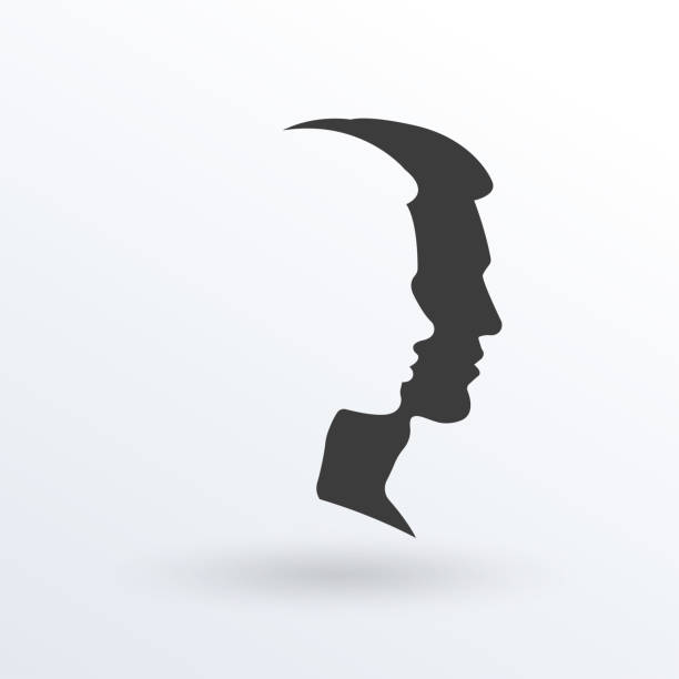 男と女の糞便のロゴ。男性と女性の顔のシルエット。側面図。ベクターイラスト。 - unisex点のイラスト素材／クリップアート素材／マンガ素材／アイコン素材