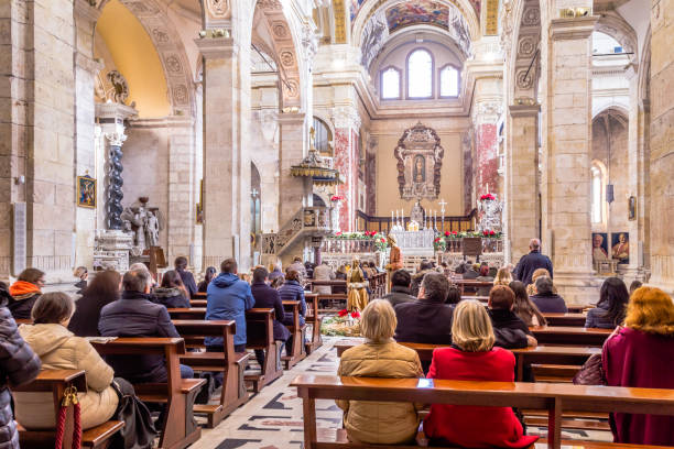 Interior Cathedral of Cagliari, Sardina, Italy Cagliari, Sardinia island Italy - December 12, 2019: Interior Cathedral of Saint Mary of the Assumption and Saint Cecilia in Cagliari, Sardina religious service photos stock pictures, royalty-free photos & images