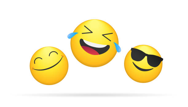 lachend helles emoticon-vektorkonzept illustration von lächelnden emoji-ikonen für chat, messenger und netzwerke - lachen stock-grafiken, -clipart, -cartoons und -symbole