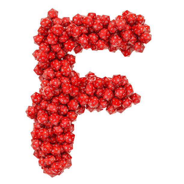 istock Alphabet letter F from red twenty-sided dice, 3D rendering isolated on white background 1133430864