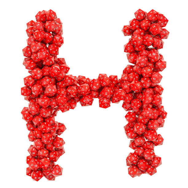 istock Alphabet letter H from red twenty-sided dice, 3D rendering isolated on white background 1133430868
