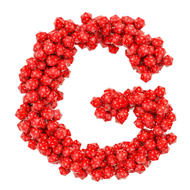 istock Alphabet letter G from red twenty-sided dice, 3D rendering isolated on white background 1133430871