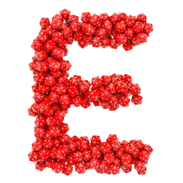istock Alphabet letter E from red twenty-sided dice, 3D rendering isolated on white background 1133430872
