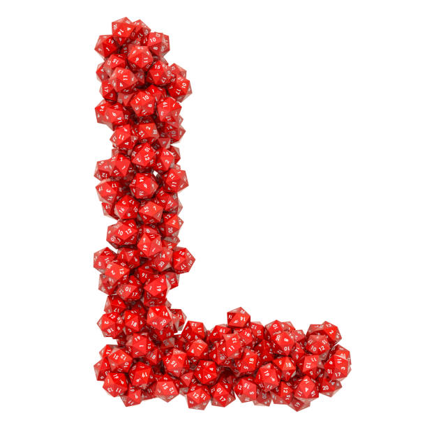 istock Alphabet letter L from red twenty-sided dice, 3D rendering isolated on white background 1133430878