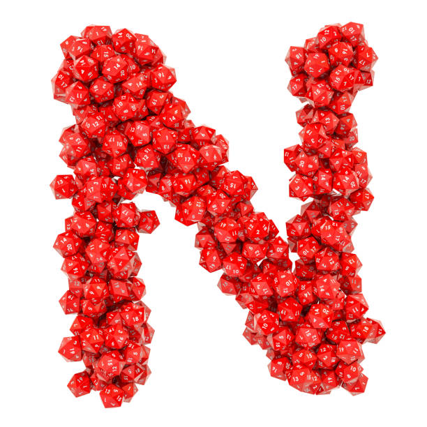 istock Alphabet letter N from red twenty-sided dice, 3D rendering isolated on white background 1133430881