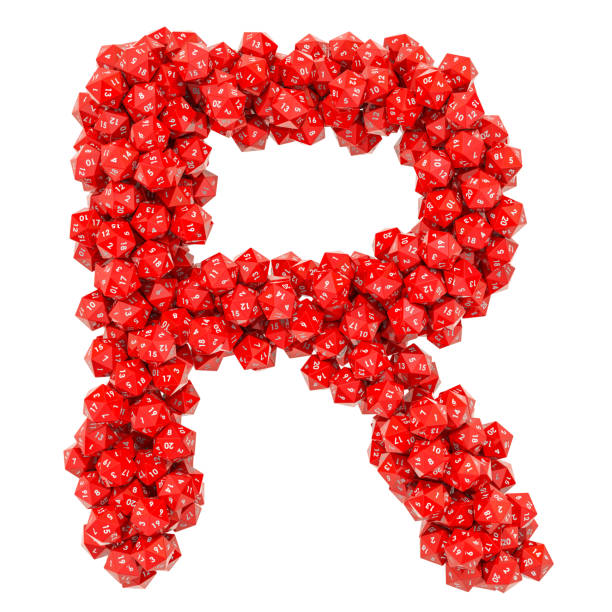 istock Alphabet letter R from red twenty-sided dice, 3D rendering isolated on white background 1133430886