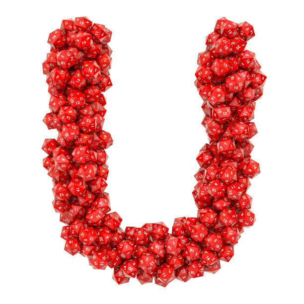 istock Alphabet letter U from red twenty-sided dice, 3D rendering isolated on white background 1133430892
