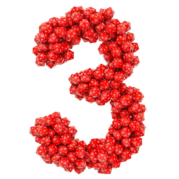 istock Number 3, from red twenty-sided dice, 3D rendering isolated on white background 1133430913