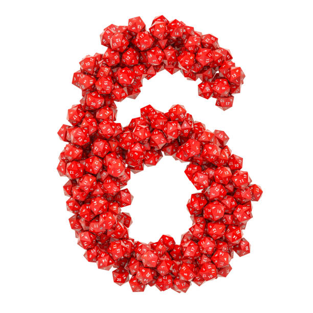 istock Number 6, from red twenty-sided dice, 3D rendering isolated on white background 1133430915