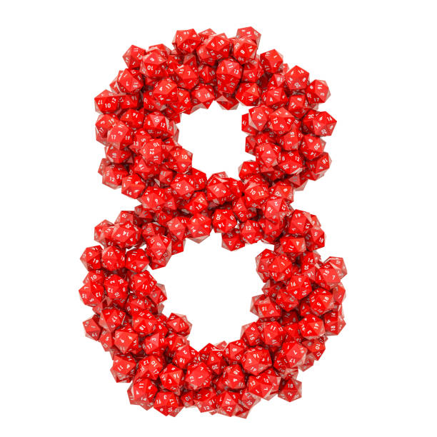 istock Number 8, from red twenty-sided dice, 3D rendering isolated on white background 1133430930
