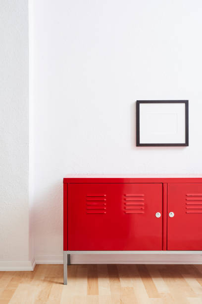 istock red locker and picture on white wall in vivid light 1133431176