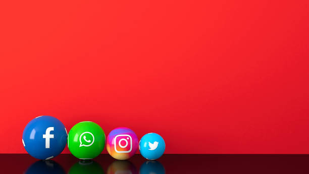 紅色桌子上的大理石社交媒體服務圖示的球狀形狀 - twitter 個照片及圖片檔