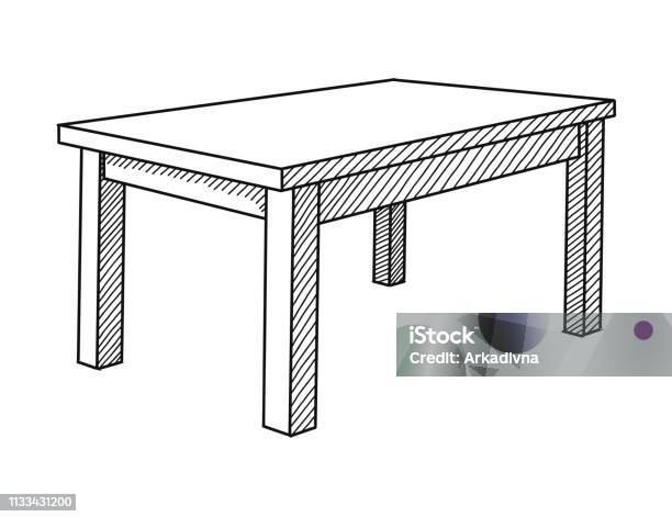 Realistic Sketch Of The Table In Perspective Vector Illustration Stock Illustration - Download Image Now