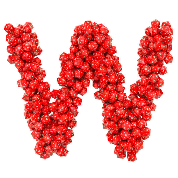istock Alphabet letter W from red twenty-sided dice, 3D rendering isolated on white background 1133431254