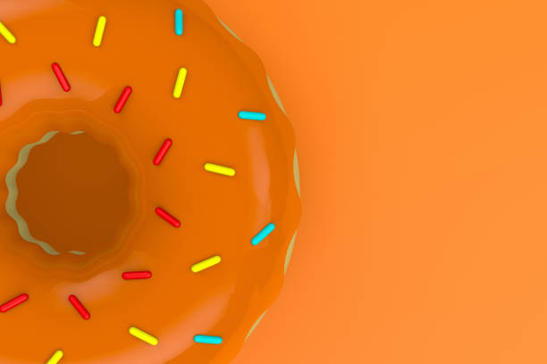3d render donut on colorful background. Flat lay, directly above, top view.