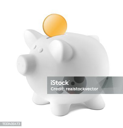 istock Piggy bank with a coin. 1133435473