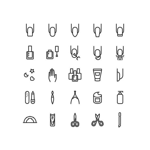 ногти польский маникюр наброски иконы - manicure stock illustrations