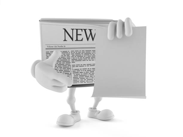 istock Newspaper character holding blank sheet of paper 1133436023