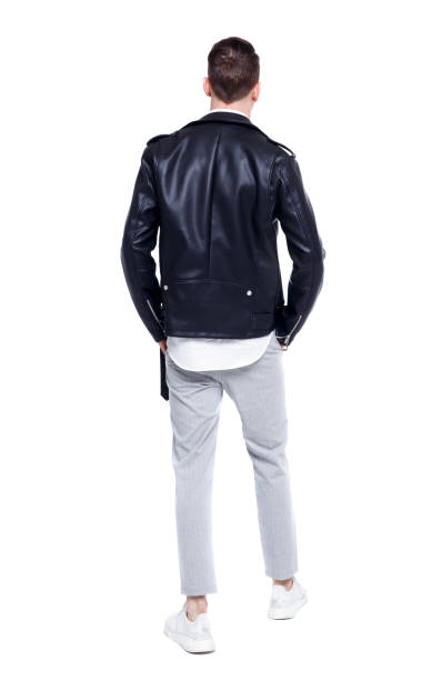 istock Back view of a stylish man in a leather jacket 1133439444